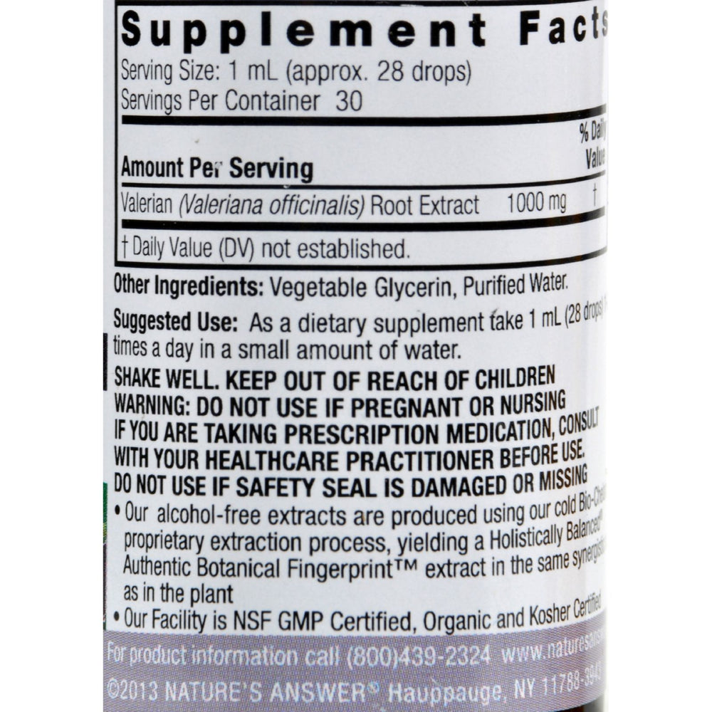 Nature's Answer - Valerian Root Alcohol Free - 1 fl oz