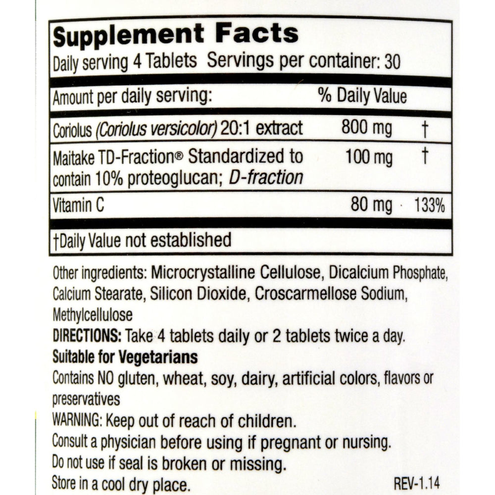 Mushroom Wisdom Super Coriolus with Maitake D Fraction - 120 Tablets