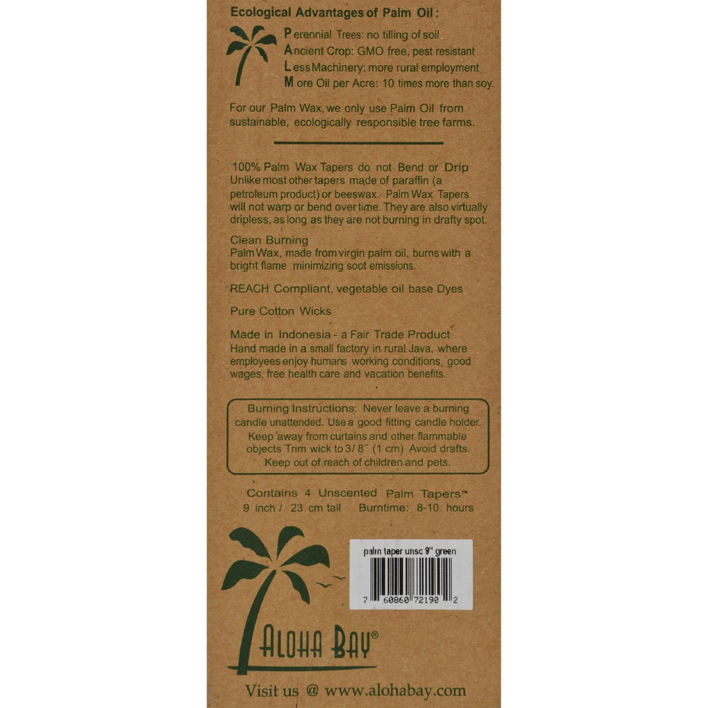 Aloha Bay - Palm Tapers - Green - 4 Candles