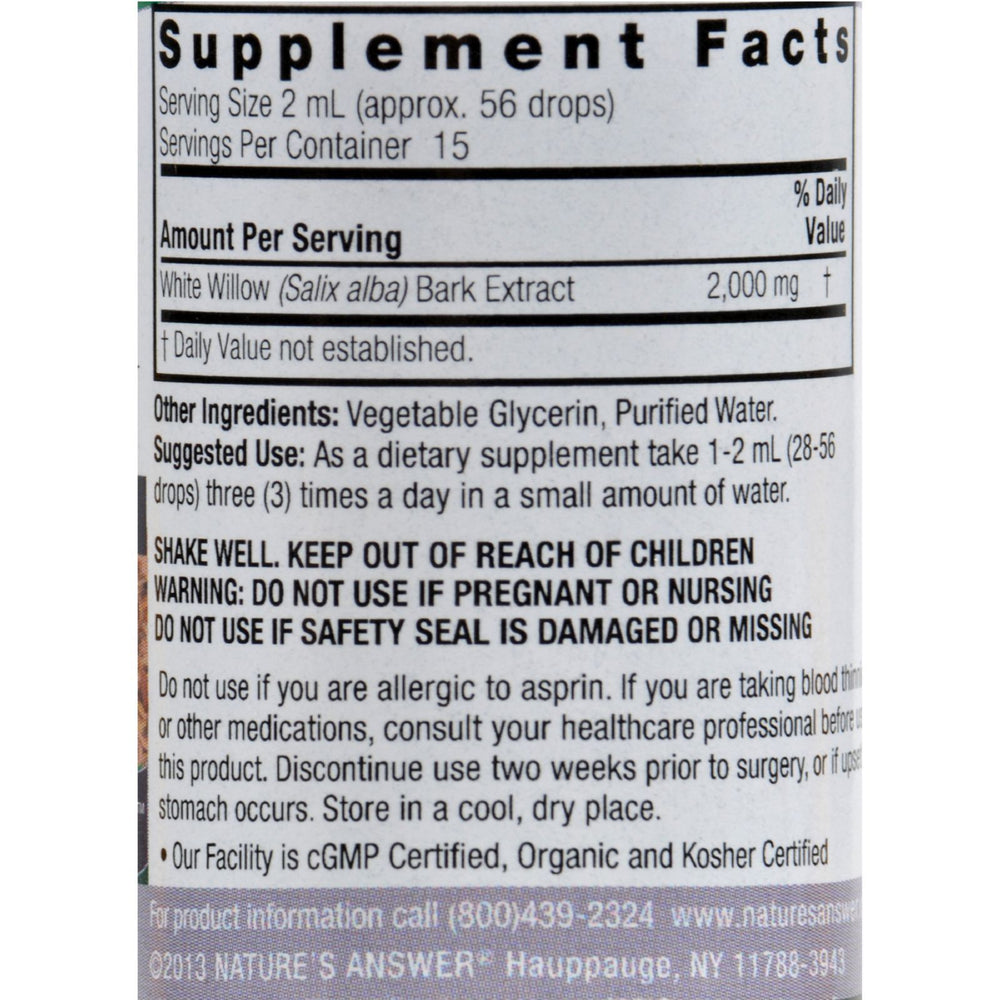 Nature's Answer - White Willow Bark Alcohol Free - 1 fl oz