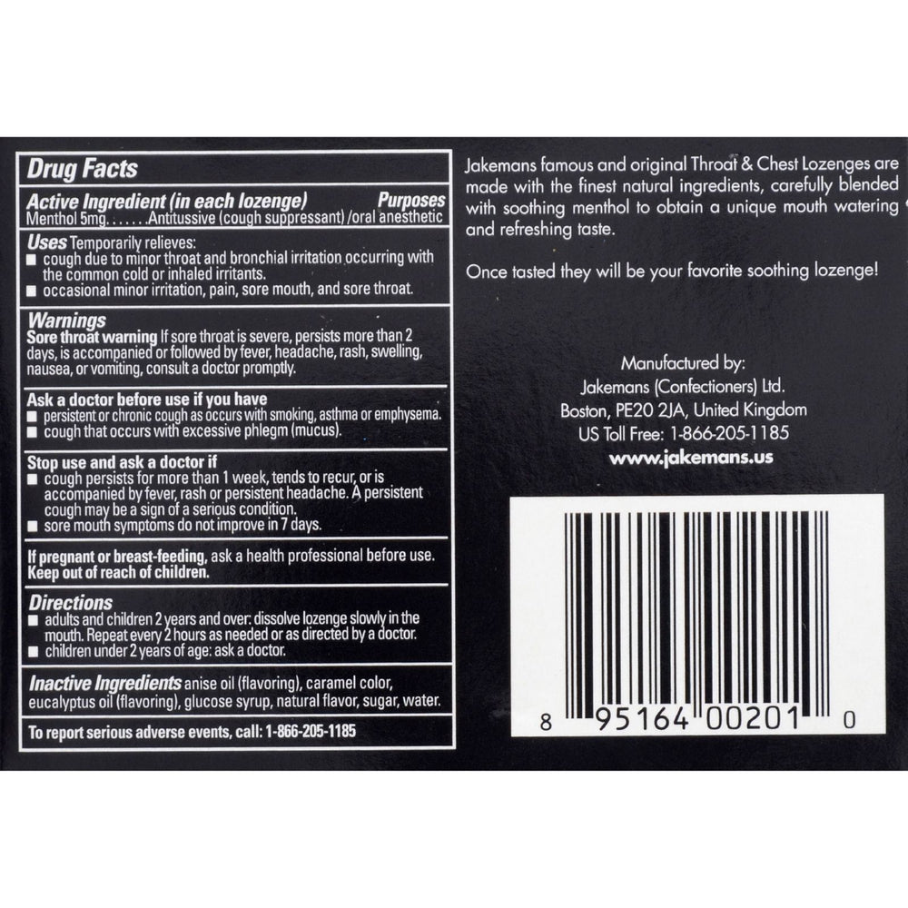 Jakemans Throat and Chest Lozenges - Anise - Case of 24 - 24 Pack