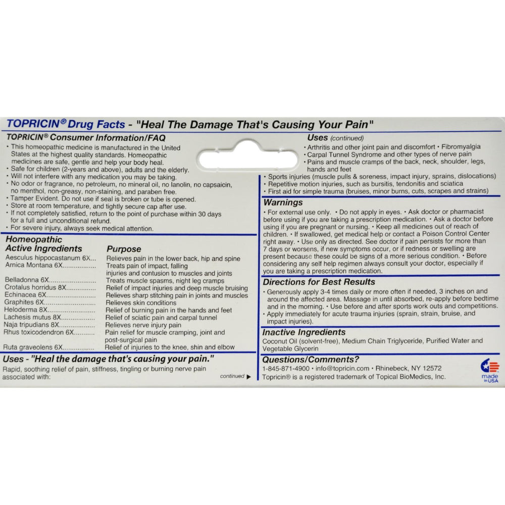 Topricin Anti-Inflammatory Pain Relief Cream - 2 oz
