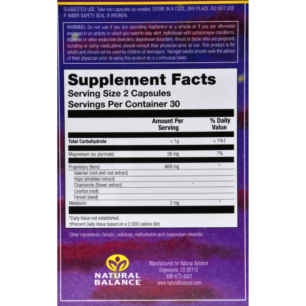 Natural Balance Herbal Slumber Melatonin and Valerian Formula - 60 Capsules
