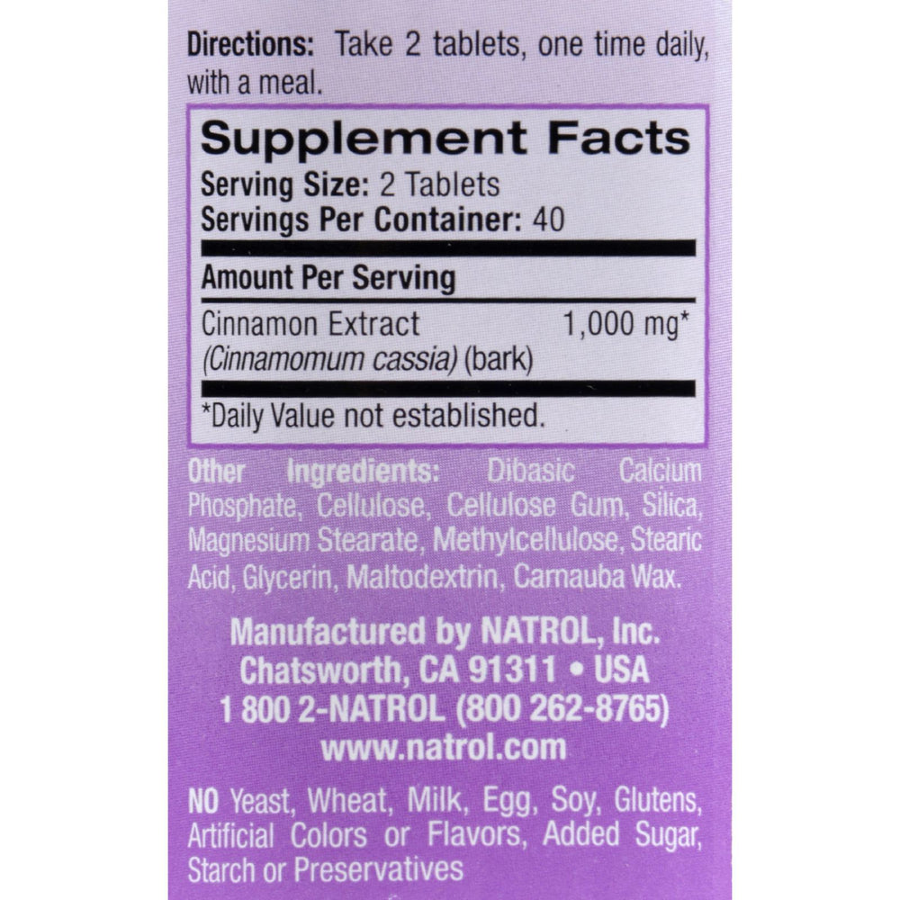 Natrol Cinnamon Extract - 1000 mg - 80 Tablets