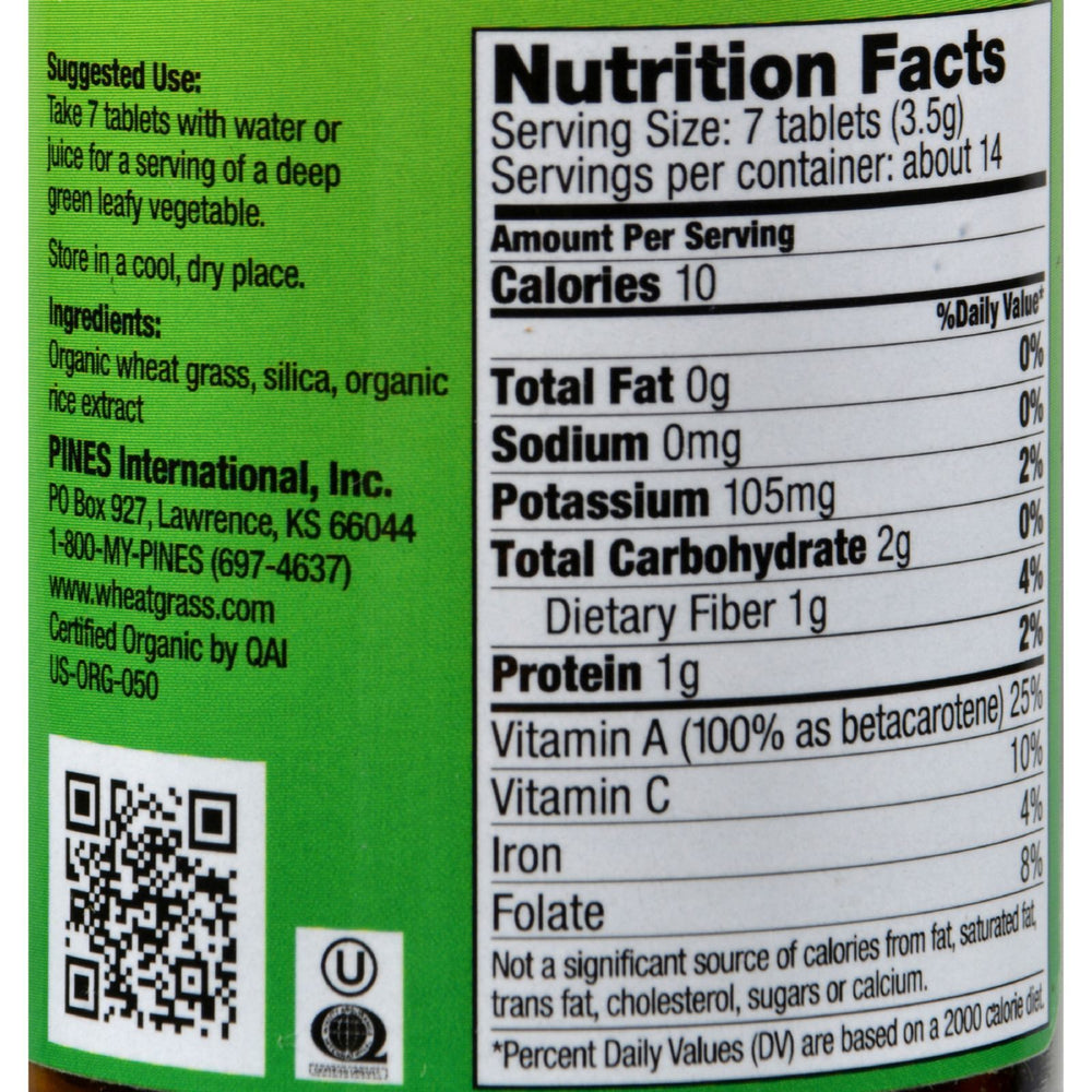 Pines International Organic Wheat Grass - 500 mg - 100 Tablets