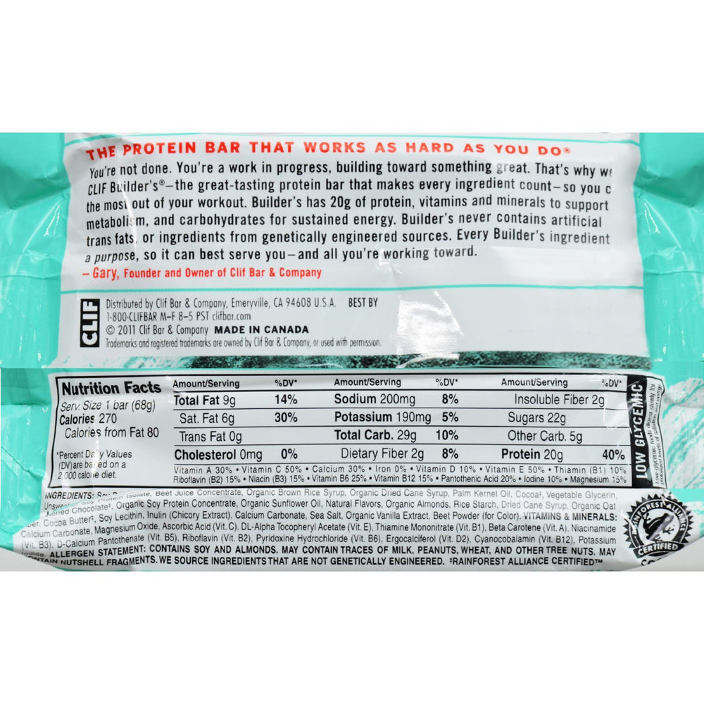 Clif Bar Builder Bar - Chocolate Mint - Case of 12 - 2.4 oz