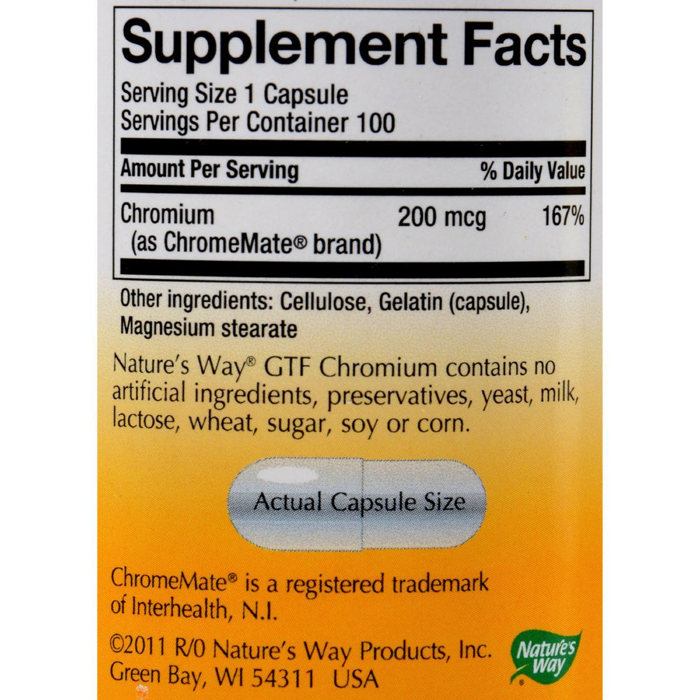 Nature's Way - GTF Chromium Polynicotinate - 100 Capsules
