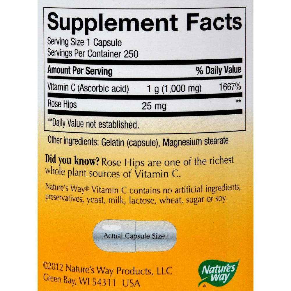 Nature's Way - Vitamin C with Rose Hips - 1000 mg - 250 Capsules