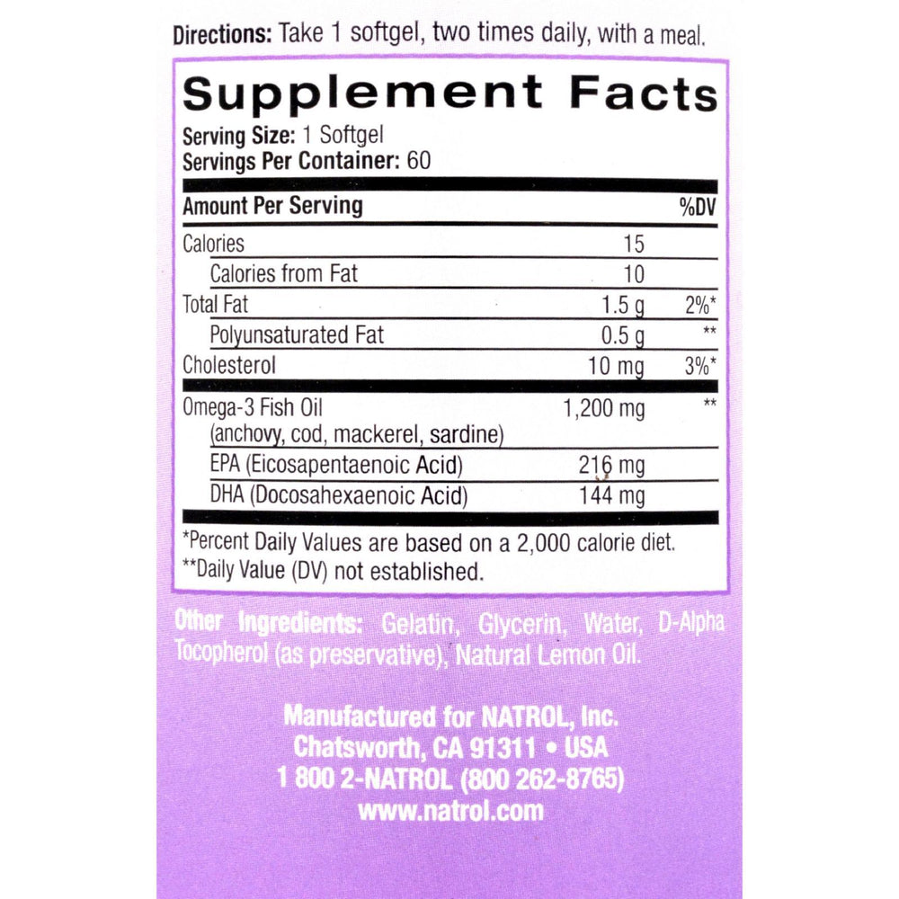 Natrol Omega-3 Fish Oil Lemon - 1200 mg - 60 Softgels