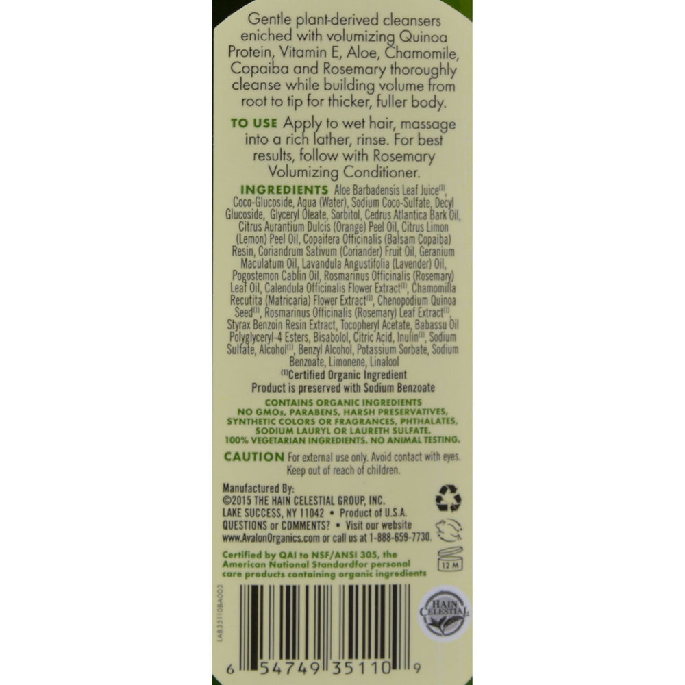 Avalon Organics Volumizing Shampoo Rosemary - 11 fl oz