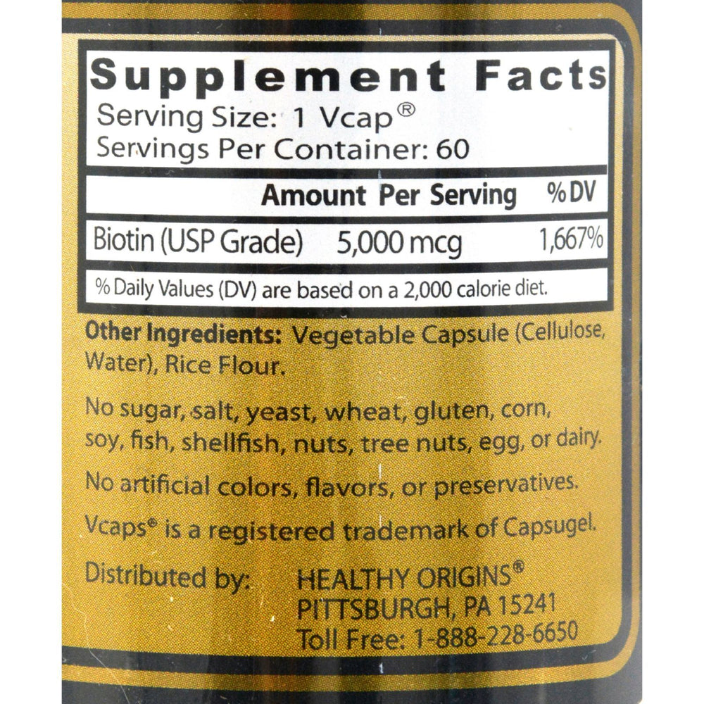 Healthy Origins Biotin - 5000 mcg - 60 Vcaps