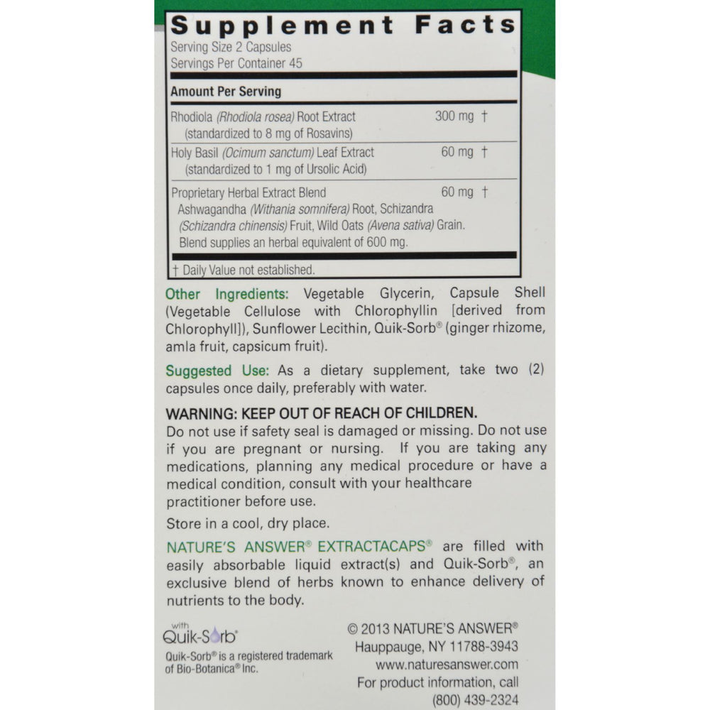Nature's Answer - Adrenal Stress Away - 90 Veggie Caps