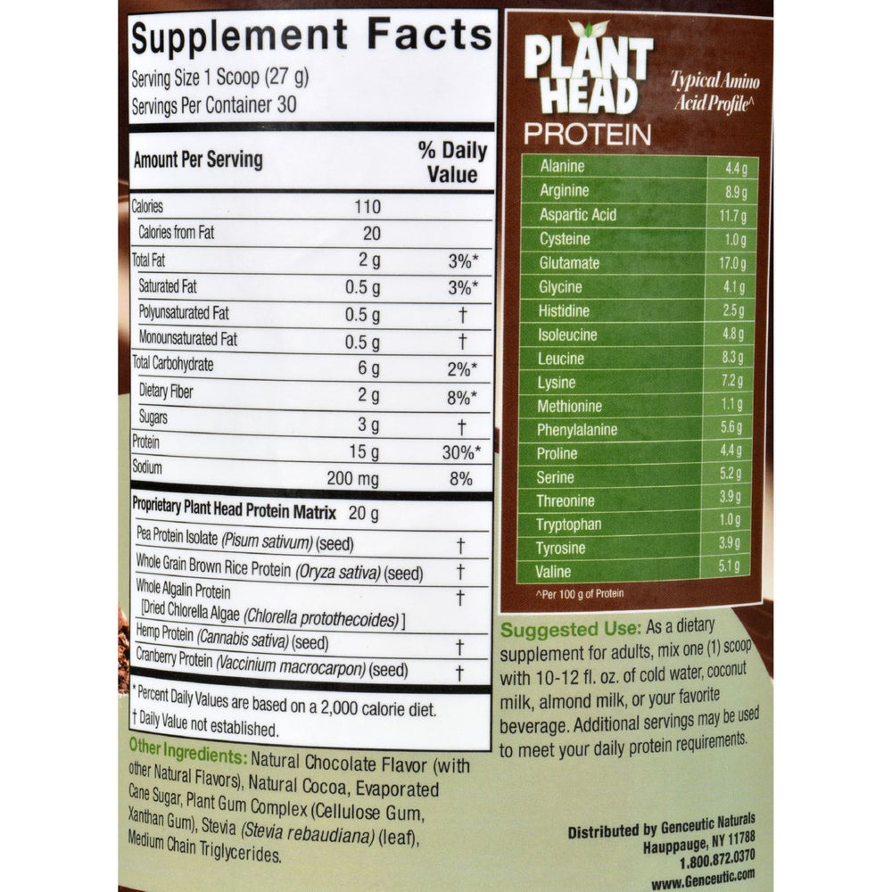 Genceutic Naturals Plant Head Protein - Chocolate - 1.7 lb