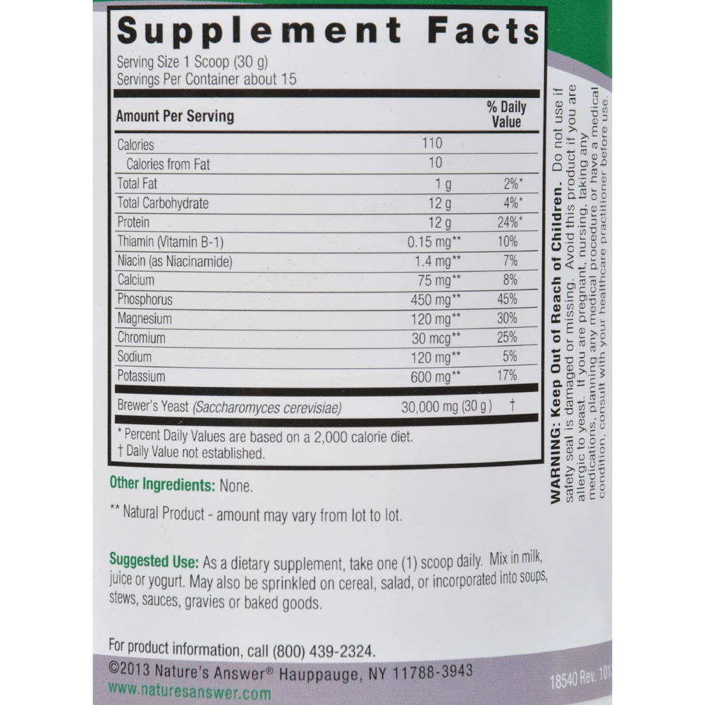 Nature's Answer - Brewers Yeast - Gluten Free - 16 oz