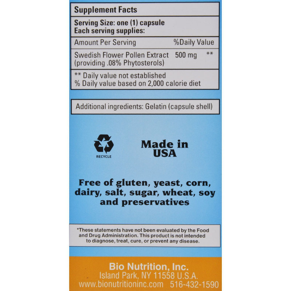 Bio Nutrition - Inc Swedish Flower Pollen Extract - 500 mg - 60 Veg Capsules