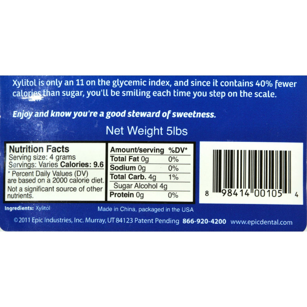 Epic Dental - 100 Percent Xylitol Sweetener - Pouch - 5 lb