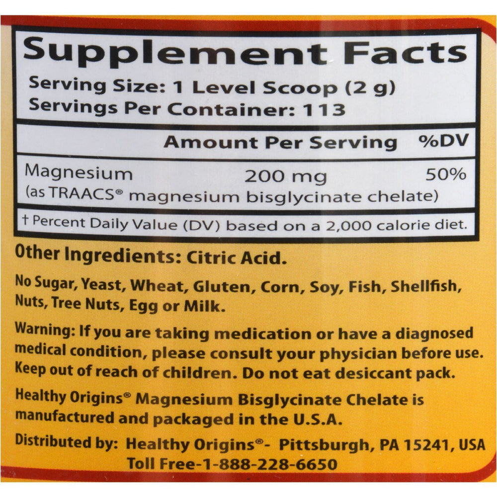 Healthy Origins Magnesium Bisglycinate Chelate - Fully Reacted - 8 oz